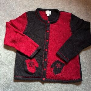 Christopher and Banks, red and black cardigan size large snowflake trim